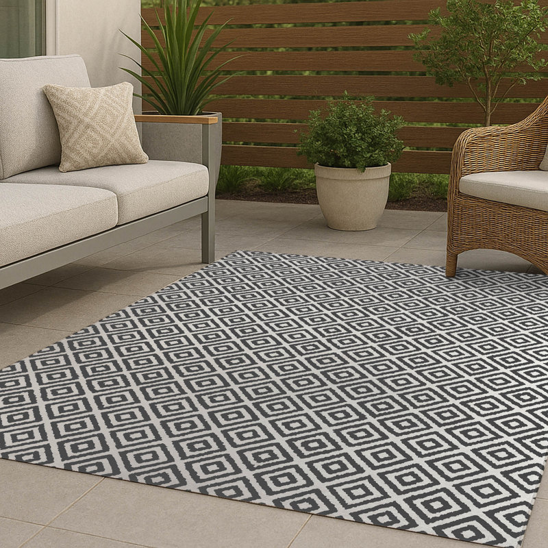 Ikat Grunge Non-Slip Outdoor Rug, Rectangle 3' x 5'