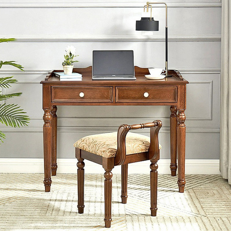 Bureau d'écriture rectangulaire en bois massif avec tiroirs Nut-brown, Nut-brown, 29.92"H*31.5"W*19.69"D