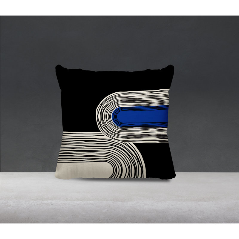Coussin décoratif réversible intérieur / extérieur Cassie, Bleu marine / crème / noir, H 19 po x l 19 po
