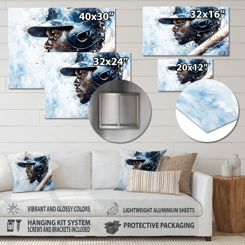 Profil de joueur de baseball - décor métallique sport, impression métallique de baseball sport, H 24 po x l 32 po