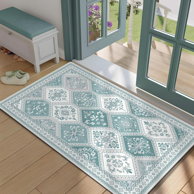 Moroccan Trellis Entryway Rug  Entryway Rug Non Slip Washable Indoor Doormat Low-Pile Printed Rug Small Throw Rugs For Entrance Kitchen Farmhouse Bathroom Bedroom