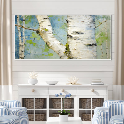 Bouleau minimaliste blanc et vert - art mural arbre