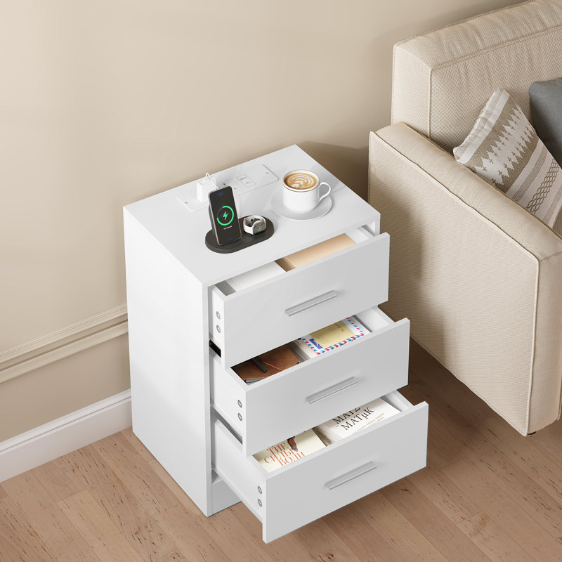39cm W Bedside Table, White