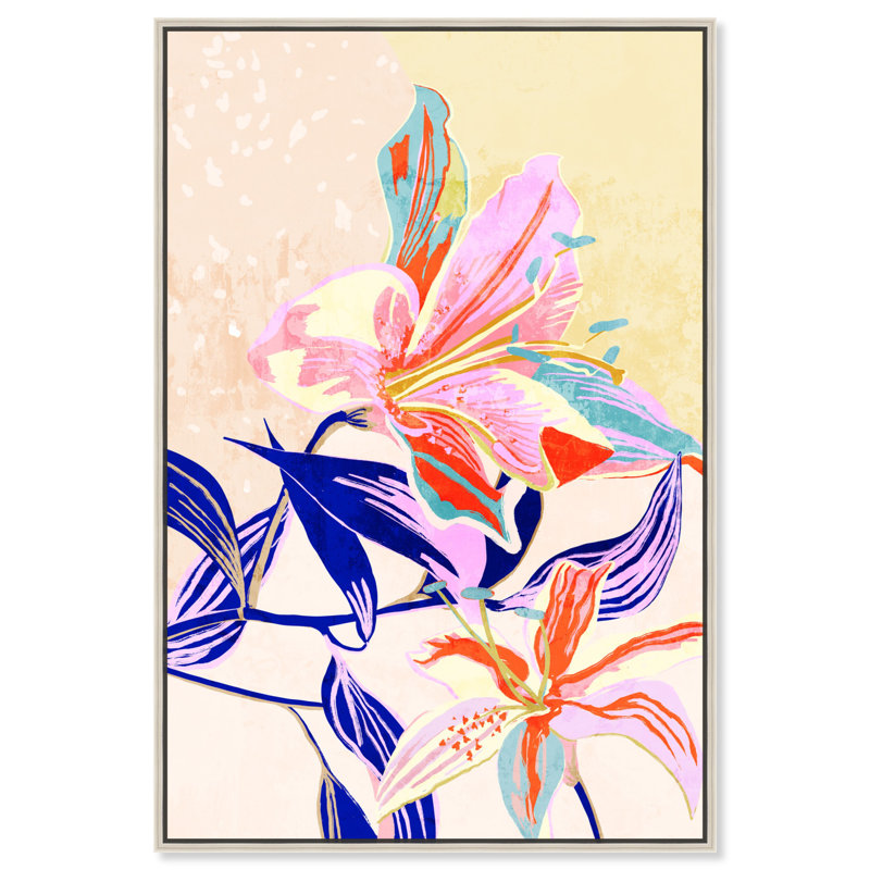 Art mural coloré bohème floral abstrait sur toile par Art Remedy, Cadre argenté, H 31 po x l 21 po