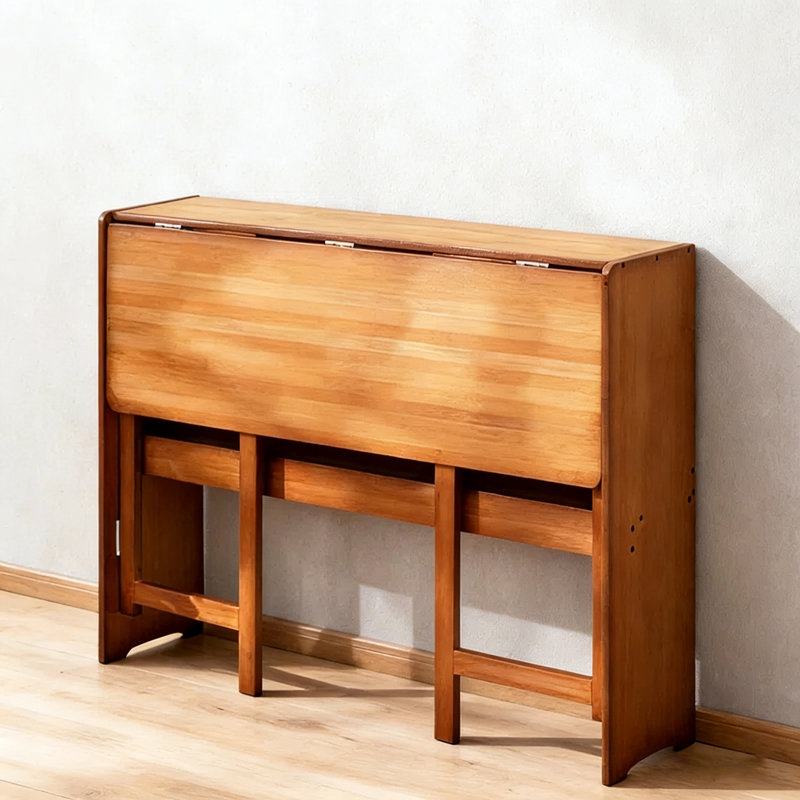 Wosnda Bamboo Folding Desk with Storage Shelf Space Saving for Home Office, Dark Brown Wood