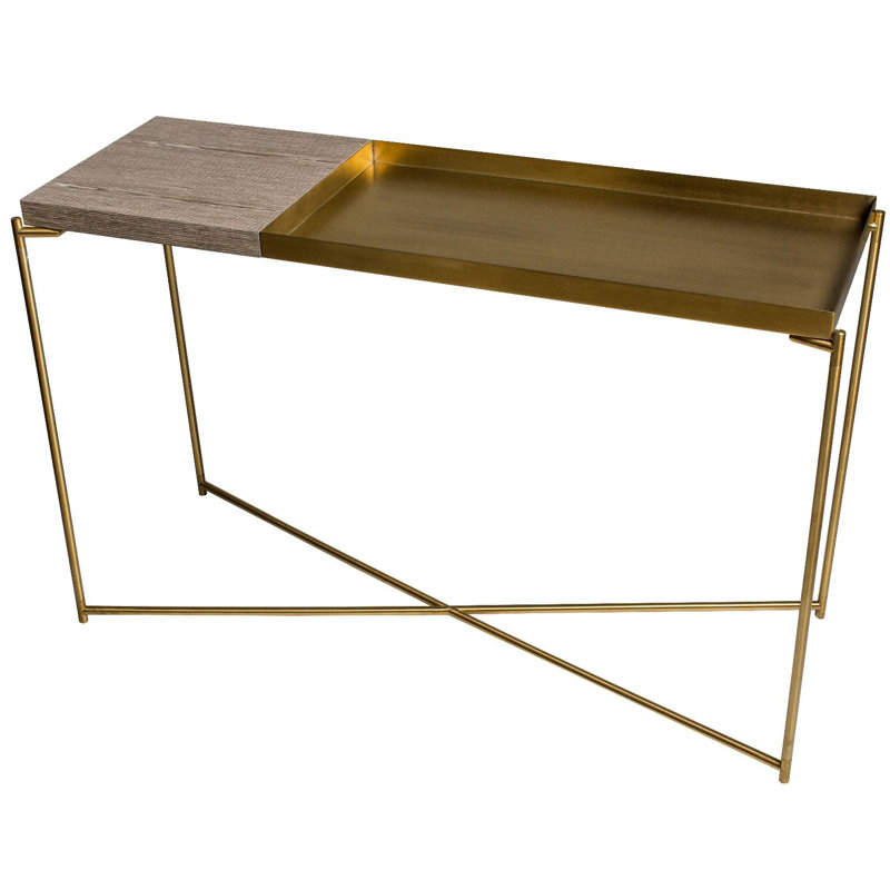 Bedell 123.3cm Console Table, Brass, Weathered Oak/Brass