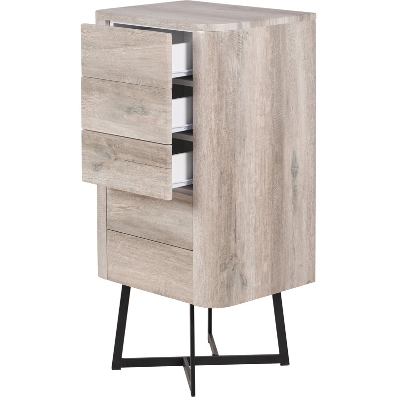 Angeliah 50cm W 5 - Drawer Chest of Drawers, Grey Oak