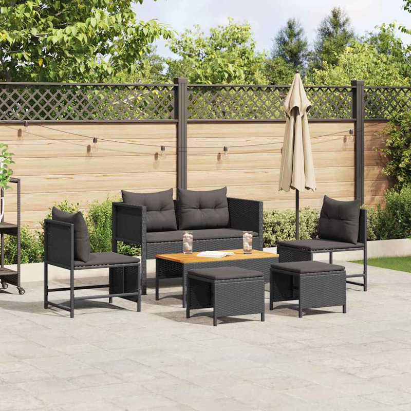 vidaXL Garden Sofa Set with Cushion Poly Rattan Furniture Outdoor Living, Black, Black