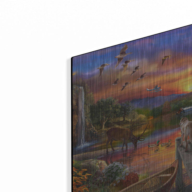 «Sunset Cabin 1125» par Bigelow, art mural en métal, H 12 po x l 16 po x P 0,13 po
