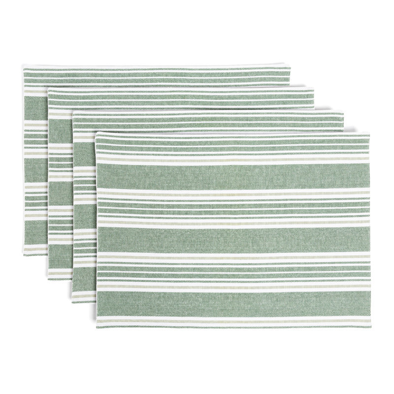  Over&Back Woven Striped Placemats, Set of 4, Green