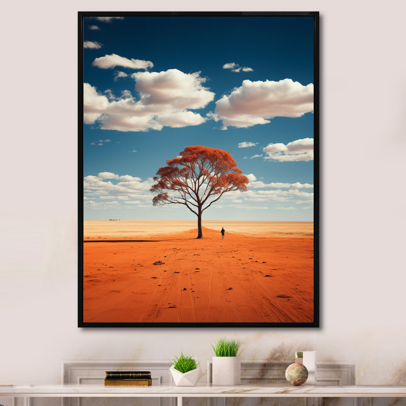 Australie, centre rouge, solitude I - reproduction sur toile, 32" H x 24" W, Cadre flottant noir