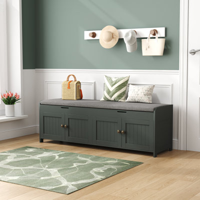 54.4" Shoe Bench with Lift Top Storage,Entryway Storage Bench with Cushioned Seat and 4 Doors
