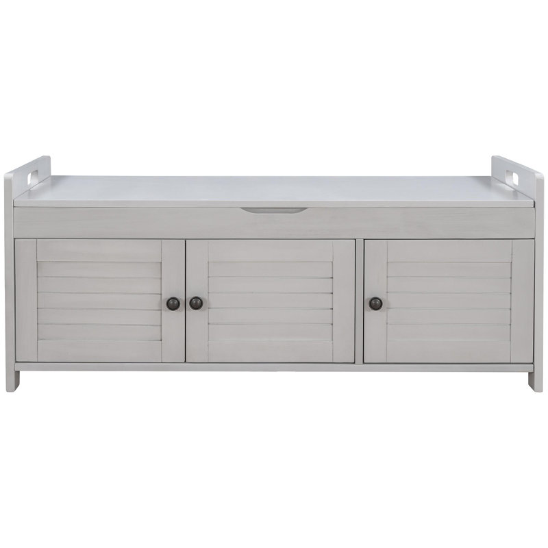 Banc de rangement avec 3 portes en forme de volet, banc à chaussures avec coussin amovible et espace de rangement caché (gris délavé, ancien SKU: WF284226AAE)