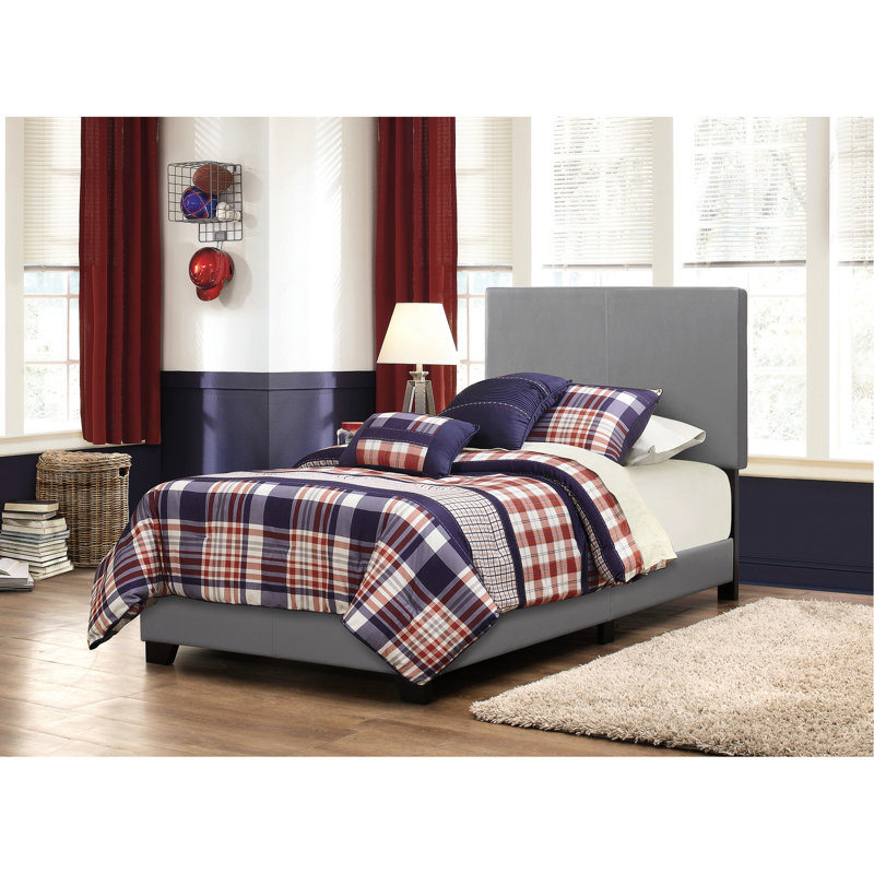 Lit simple gris moderne avec revêtement en similicuir et panneau de support de matelas de style moderne, Gris