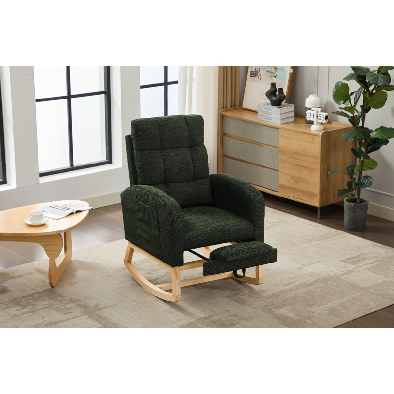 Chaise berçante en mélange moderne avec repose-pieds réglable, ergonomique et bonne capacité de poids, Dark Green