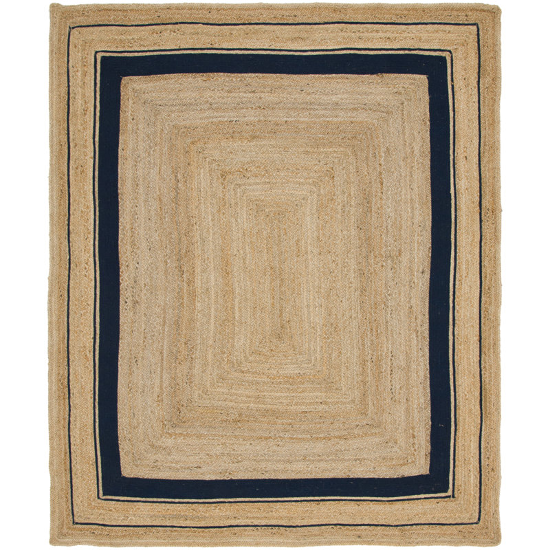 Tapis naturel tressé Lenard, Rectangle 8 pi x 10 pi, Natural/Navy Blue