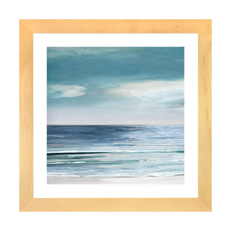 «Blue Silver Shore I» par Sally Swatland - reproduction d'art, Toile avec cadre en bois beige, Blanc