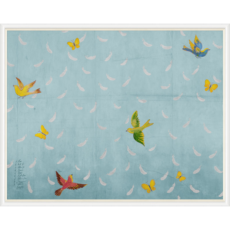 «Blue Feathers» par Paule Marrot - impression, H 43 po x l 54 po x P 1,25 po, Cadre blanc