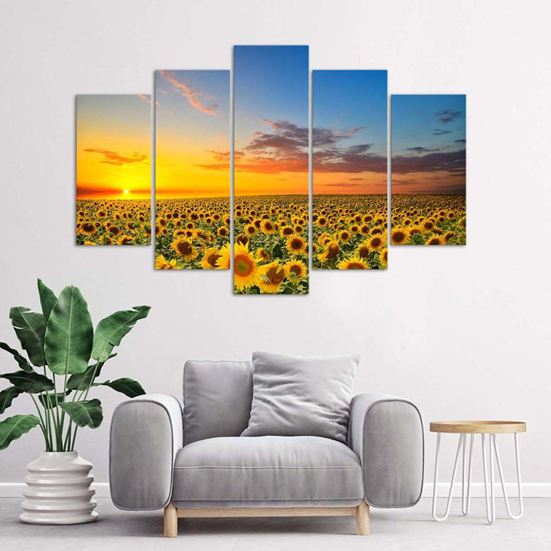Sunflowers At Sunset - 5 Piece No Frame Set on Canvas
