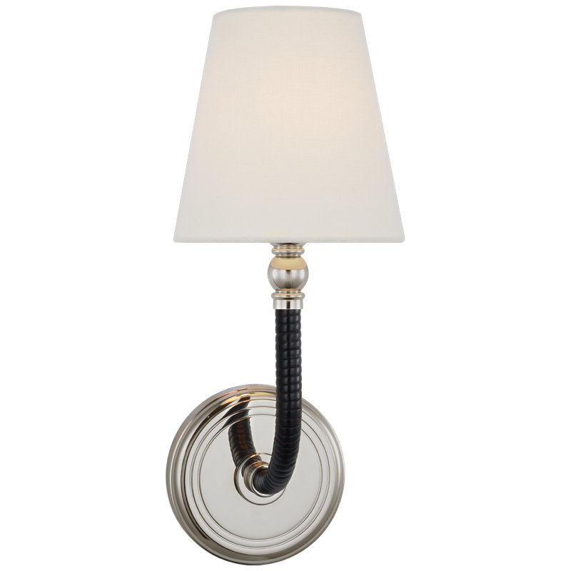 Basden 1 - Light Armed Sconce, Polished Nickel/Black Rattan