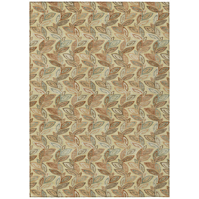 Machine Washable Indoor/Outdoor Chantille ACN2557 Botanical Rug, 10' x 14', Wheat