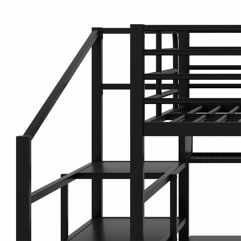 Lit mezzanine en métal avec table et garde-robe