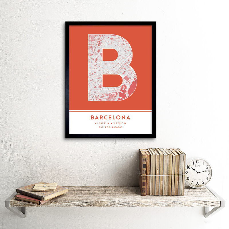 Barcelona City Map Barcelona Orange - Single Picture Frame Typography