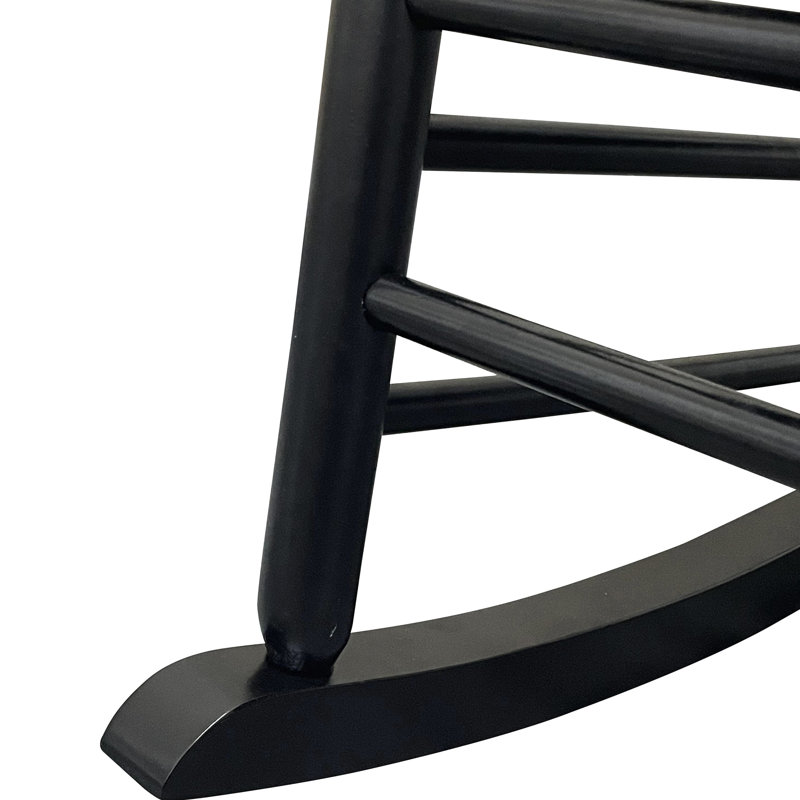 Chaise berçante noire pour adultes sur le balcon et le porche - Bois massif avec siège de détente protégé et accoudoir Dossier à lattes ferme Assemblage facile inclus Instructions de quincaillerie Limite de poids: 280 livres