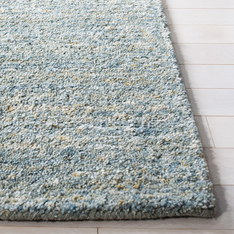 Tapis bleu clair en laine / coton touffeté à la main Moniz, Tapis de couloir 2 pi 3 po x 12 pi