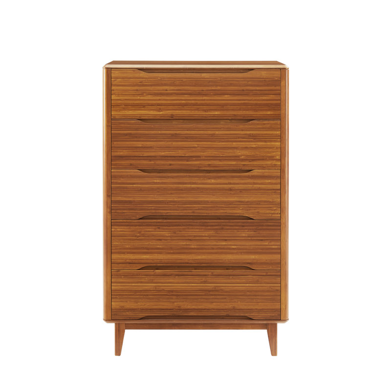 Commode 5 tiroirs en bois massif Lacey, Amber