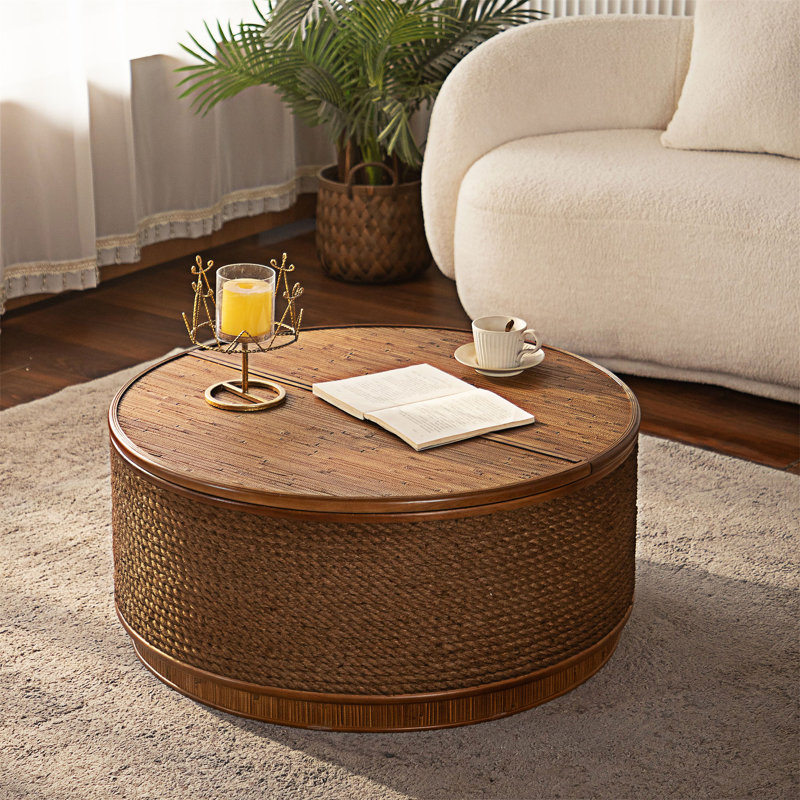 Table basse ronde avec rangement amovible, H 14,18 po x l 31,51 po x P 31,51 po