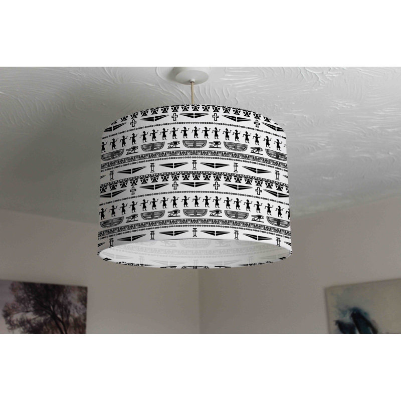 Tribal Egyptian Art 25cm H Cotton Drum Pendant Shade ( Uno )