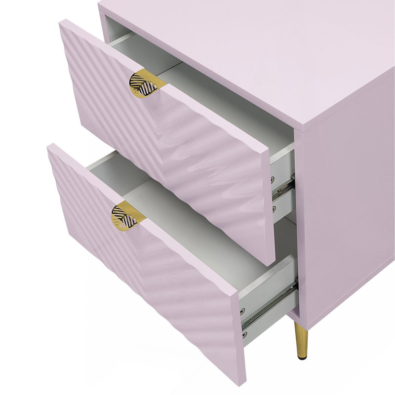 Table de chevet 2 tiroirs rose ultrabrillant, Rose