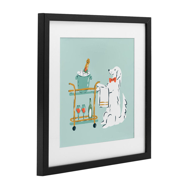 «Doggie Drink Cart», reproduction encadrée sous verre, conception de Krissy Mast, H 13 po x l 13 po, Cadre noir minuit