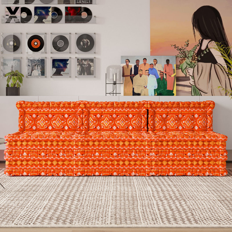 Boho Tribal Velvet Stackable Interchangeable Modular Sofa, Red Cross