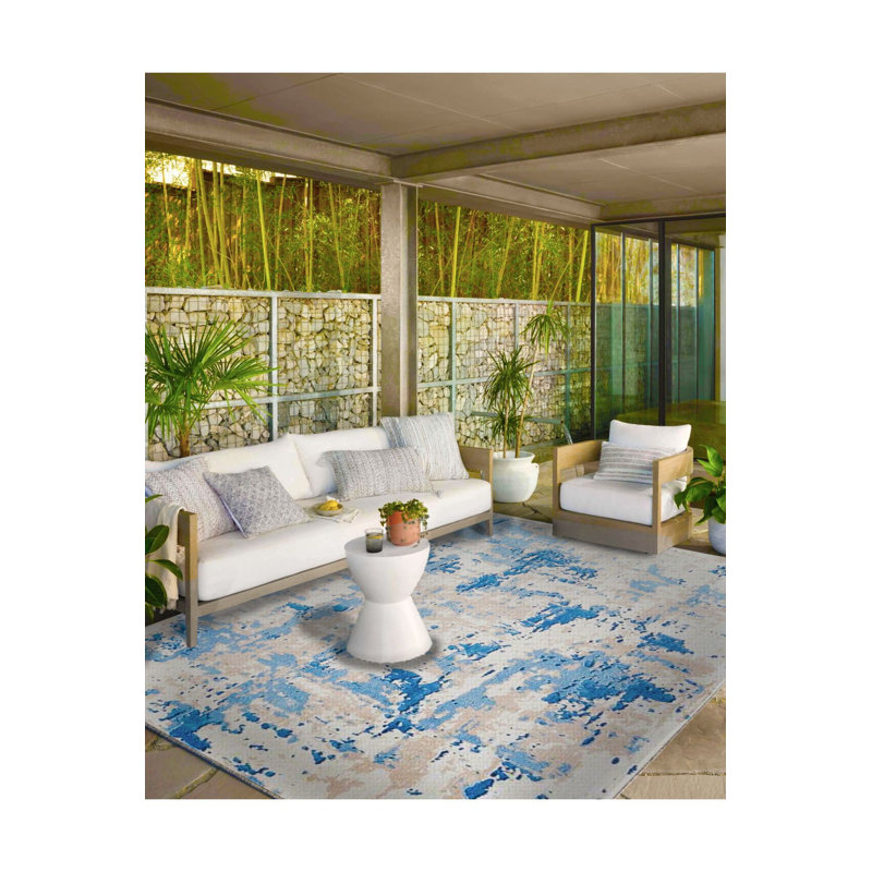 Tapis tissé à motif pastel bleu glacier et tapis lavable, Carré 3 pi 11 po