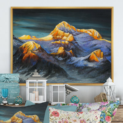 Orange et montagnes grises - cadre photo, impression sur toile