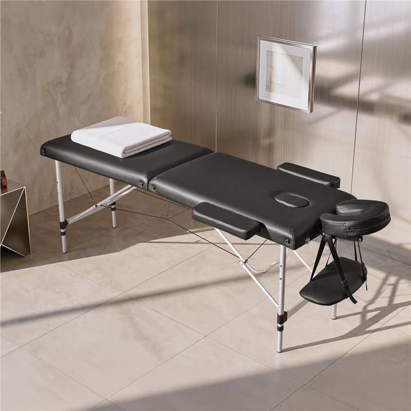 Portable Adjustable Aluminum Massage Bed Spa Table, Black