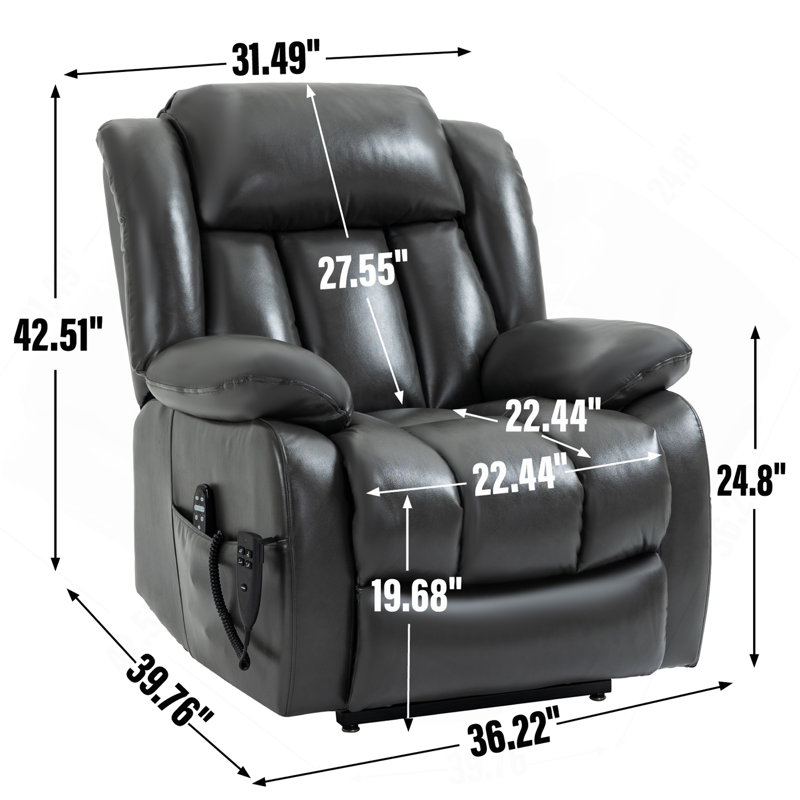 Dual Motor Infinite Position Up To 350 LBS Electric Medium Size Leatheraire Grey Power Lift Recliner Chair With 8-Point Vibration Massage And Lumbar Heating