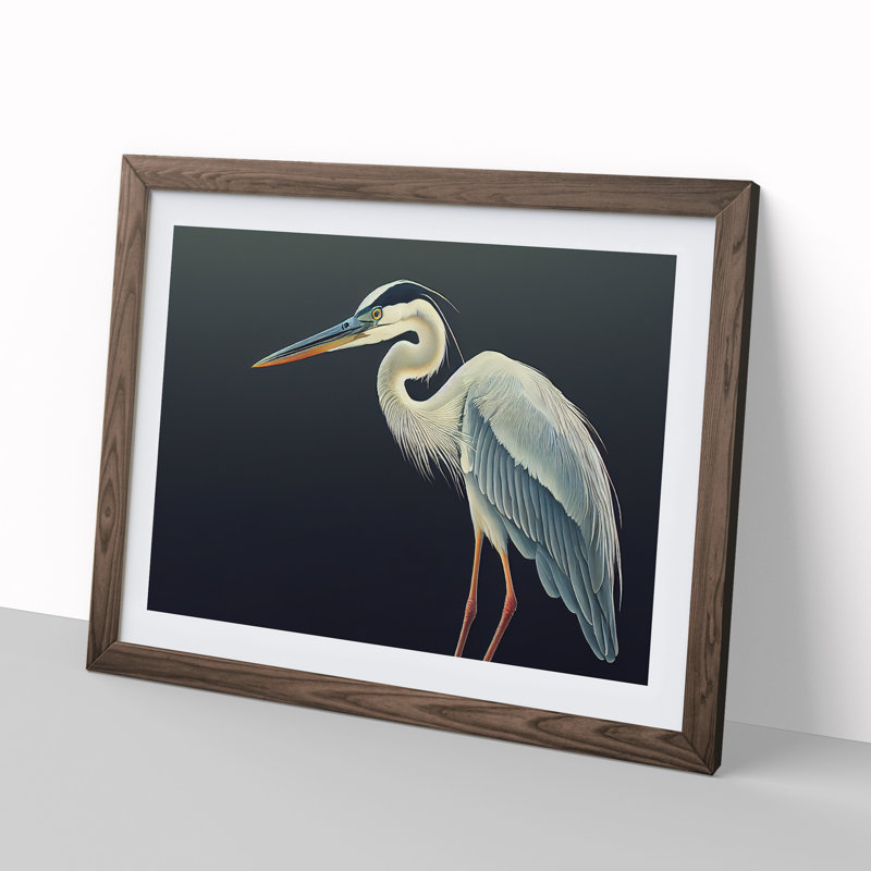 Select Heron Bird - Framed Print, 46cm H x 64cm W x 2cm D, Walnut 