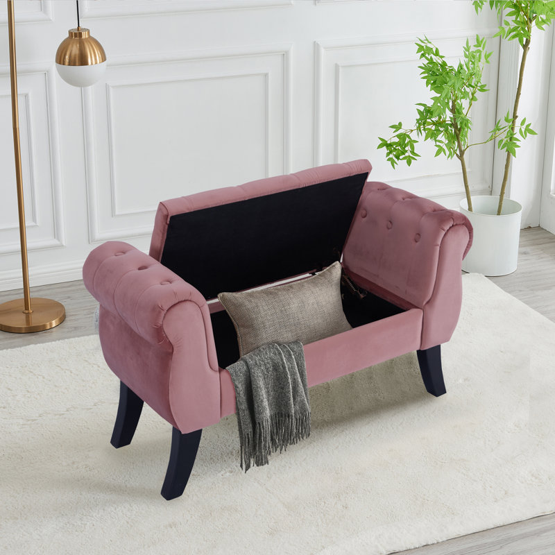 Banc de rangement rembourré en velours Sotheary, Rose