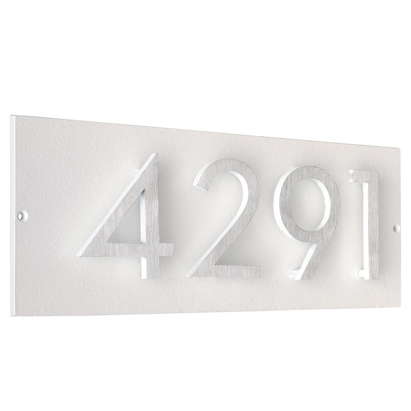 Plaque d’adresse murale flottante linéaire, Blanc, Aluminium brossé