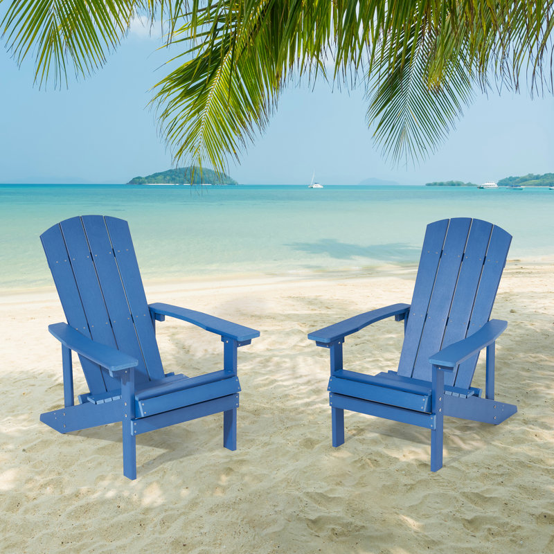 Plastic Adirondack Chair Patio Plastic Chair Fire Pit Single Chair, Navy Blue