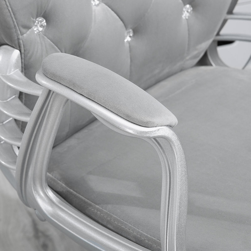 Chaise de bureau, chaise de bureau capitonnée à boutons avec accoudoirs rembourrés, hauteur réglable et roulettes pivotantes