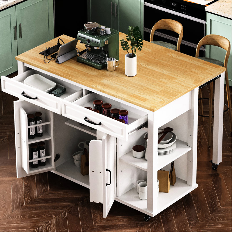 Versatile 47-Inch Kitchen Island with Extendable Table and Multiple Features