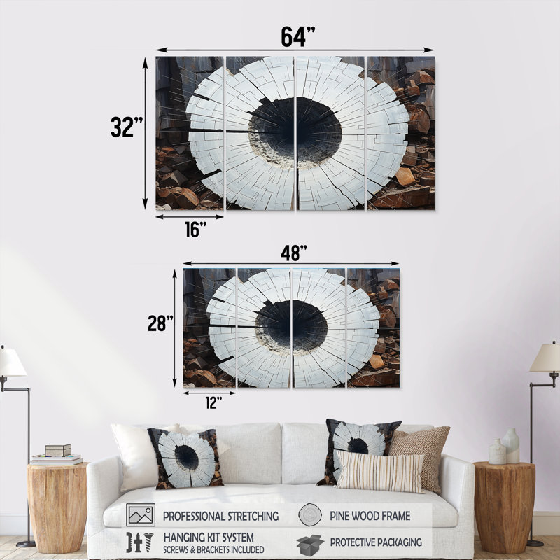 «Stone Grey Quartz Mystery I», ensemble d'art mural géode en pierre 4 pièces, H 32 po x l 64 po