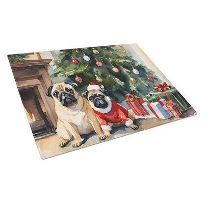 Pug Cozy Christmas Glass Cutting Board Large