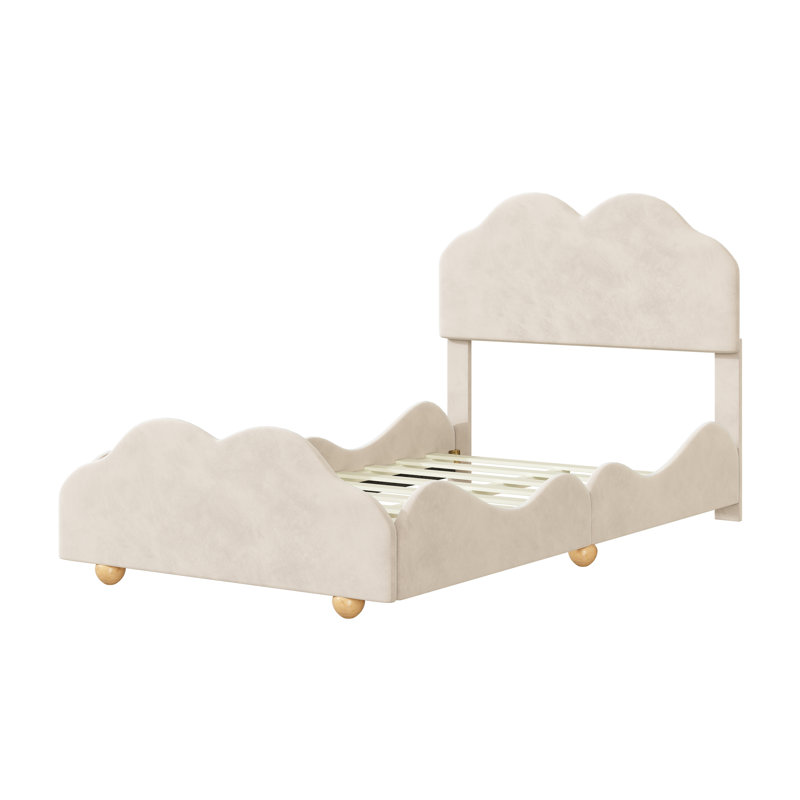  Twin Size Upholstered Platform Bed with Cloud Shaped bed board, Beige