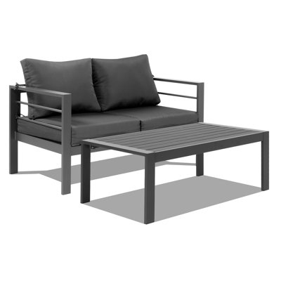 Patio Grey Aluminum Loveseat With Coffee Table by Ebern Designs