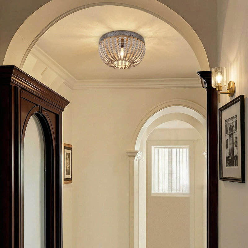 Luminaire lustre perlé blanc Boho